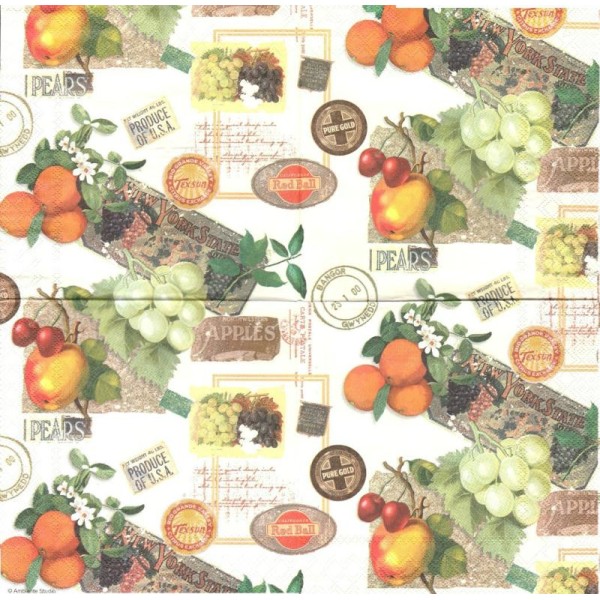 4 Serviettes en papier Fruits variés Format Lunch - Photo n°1