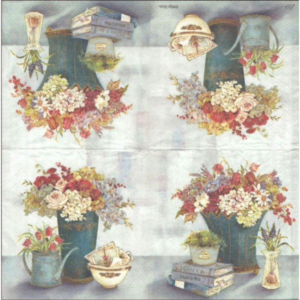 4 Serviettes en papier Pot de Fleurs Bouquet Format Lunch - Photo n°1