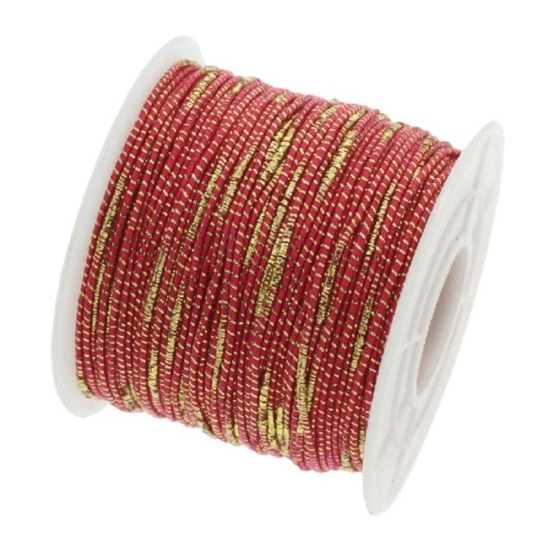 Fil nylon tressé Rouge + fil doré 1 millimètre (sur mesure) - Photo n°1