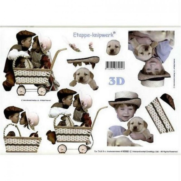 Feuille 3D découpage collage carte 3D A4 ENFANT RETRO 980 - Photo n°1