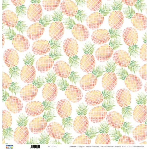 Papier Scrapbooking Ananas 30.5 x 30.5 cm - Papier imprimé recto verso - Papier Ananas - 11002373 - Photo n°1