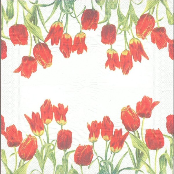 4 Serviettes en papier Fleurs Tulipes Rouges Format Lunch Decoupage Decopatch L-470290 IHR - Photo n°1