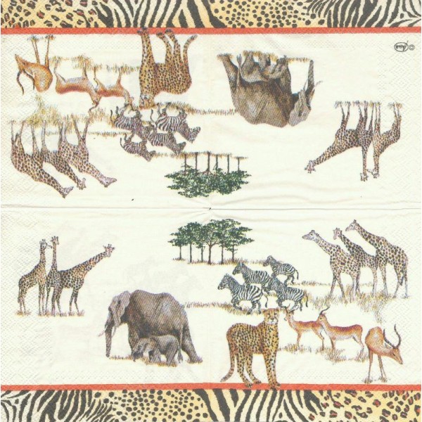 4 Serviettes en papier éléphant Girafe zèbre Safari Format Cocktail - Photo n°1