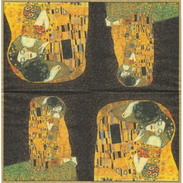 4 Serviettes en papier Klimt Le baiser Format Lunch - Photo n°1