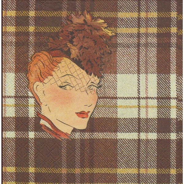 4 Serviettes en papier Femme Chapeau écossais Format Lunch - Photo n°1