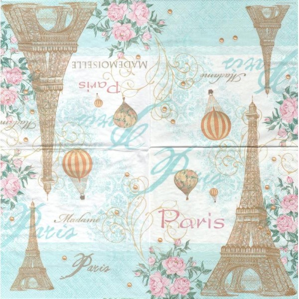 4 Serviettes en papier Toujours Paris Tour Eiffel Montgolfière Format Lunch - Photo n°1