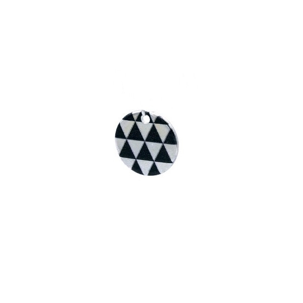 Sequin Rond 12mm Laiton Plaqué Argent Imprimé Triangles Noirs - Photo n°1