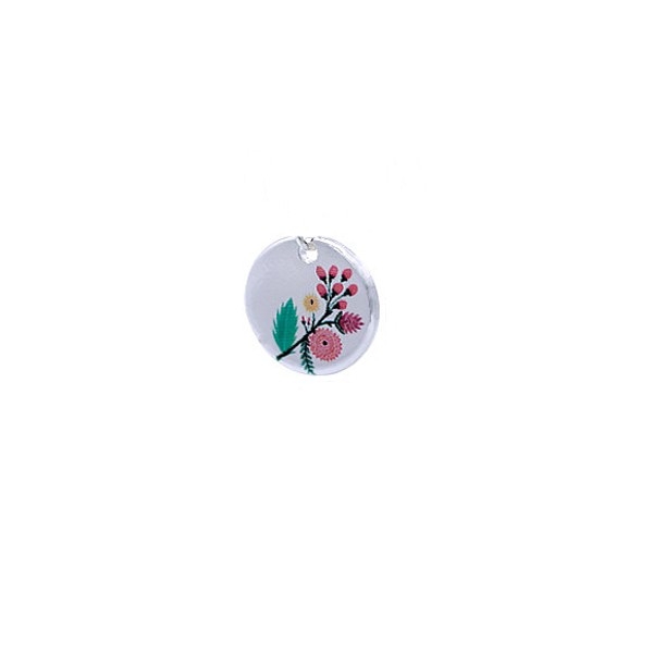 Sequin Rond 12mm Laiton Plaqué Argent Imprimé Bouquet de Fleurs - Photo n°1