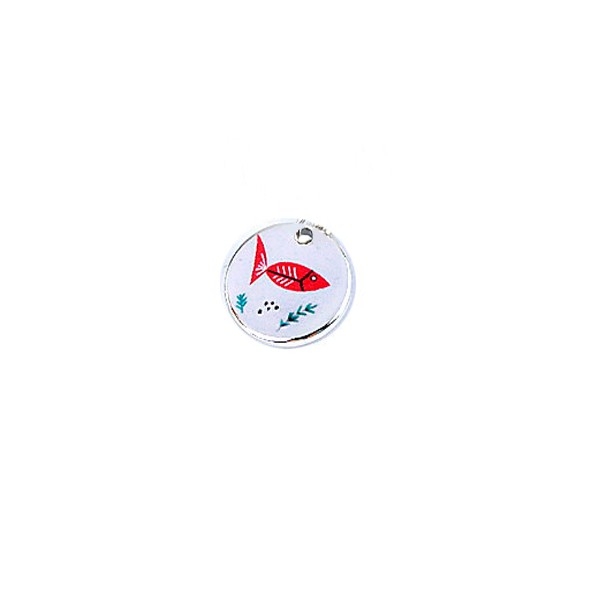 Sequin Rond 12mm Laiton Plaqué Argent Imprimé Poisson Rouge - Photo n°1