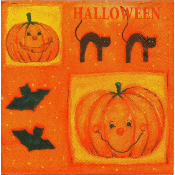 4 Serviettes en papier Chat Citrouille Halloween Format Lunch - Photo n°1