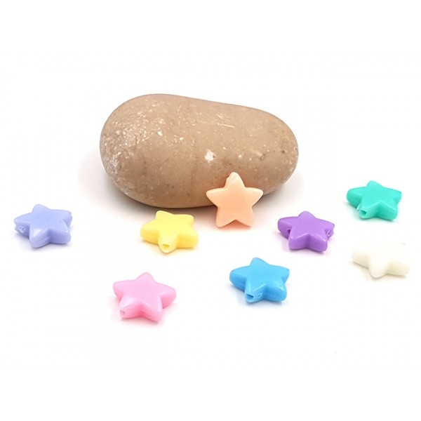 100 Perles Intercalaires étoiles Multicolores Tons Pastels 14mm - Photo n°1