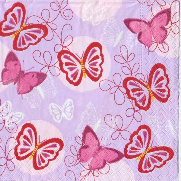 Lot de 20 Serviettes en papier motif Papillon rose et violet, 33cm x 33cm - Photo n°1