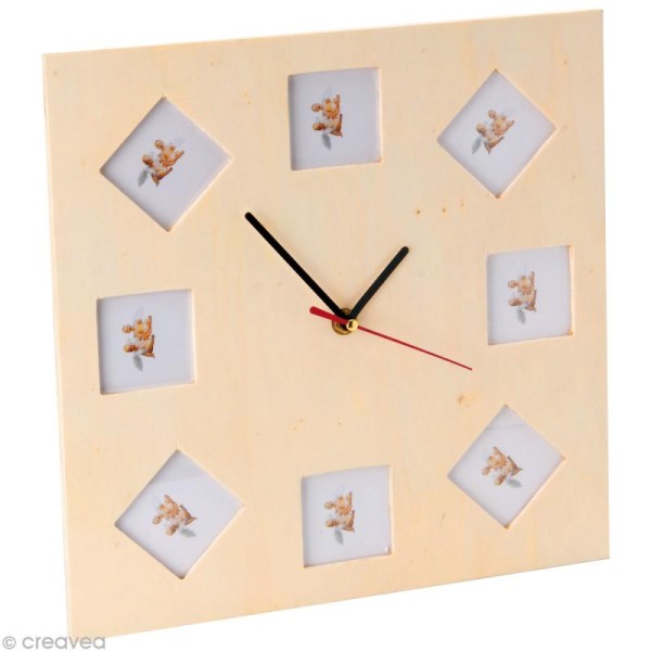 Horloge à photos en bois 30 x 30 cm - Photo n°1
