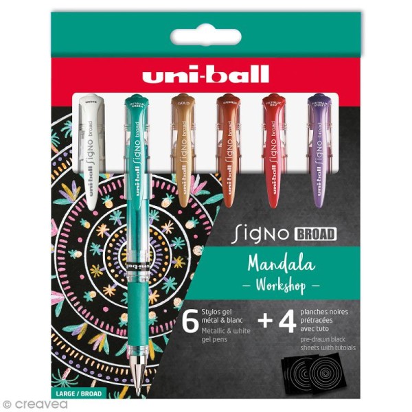 Coffret stylos gel métal et blanc - Mandala Workshop - 6 stylos - Photo n°1