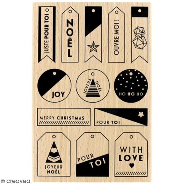 Tampon bois Modern christmas (Noël) - Mes petites étiquettes - 100 x 150 mm - Photo n°1