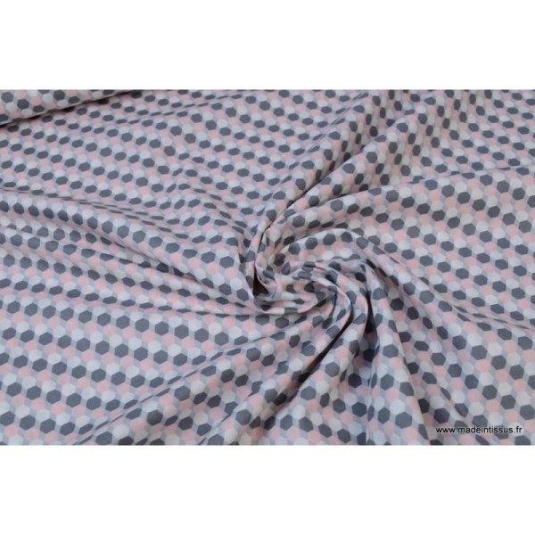 Popeline coton formes octogonales gris et rose .x1m - Photo n°4
