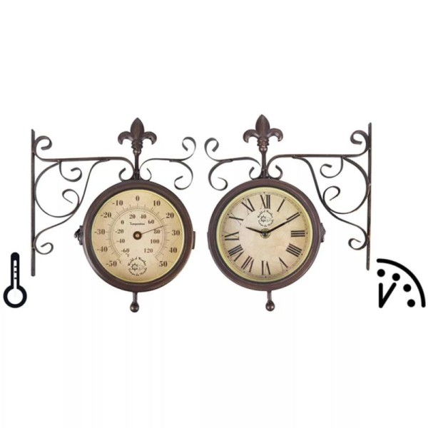 Horloge De Gare Avec Thermomètre Esschert Design Tf005 - Photo n°1