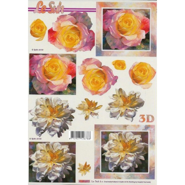 Feuille 3D à découper A4 Fleurs Rose - Photo n°1