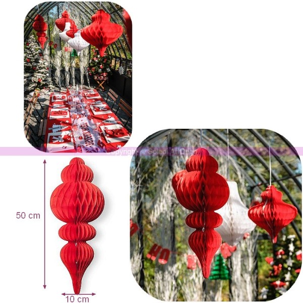 Maxi Suspension forme Lustre en Papier alvéolé Rouge, 50 x 10 cm, Pampille  pour décorer - Photo n°2