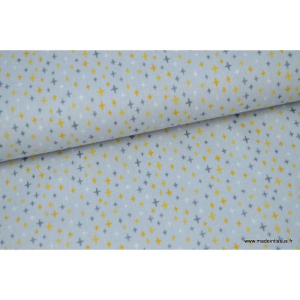 Popeline coton Pluie de croix moutarde sur fond gris .x1m - Photo n°1