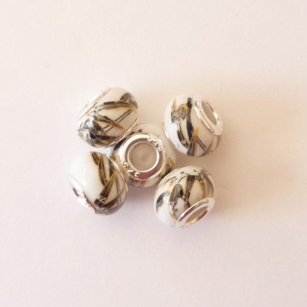 5 perles lampwork céramique style murano 1.4 cm FEUILLAGE NOIR DORE - Photo n°1