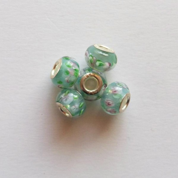 5 perles lampwork verre style murano 1.4 cm ROSE VERT - Photo n°1