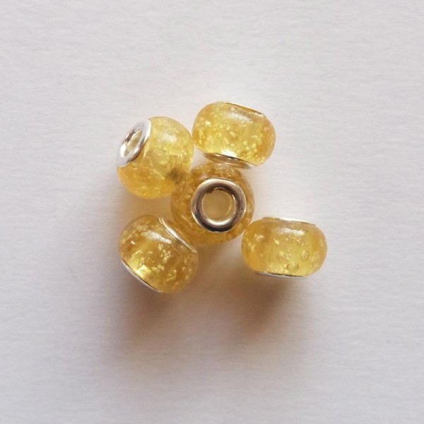 5 perles lampwork verre style murano 1.4 cm JAUNE D OR - Photo n°1