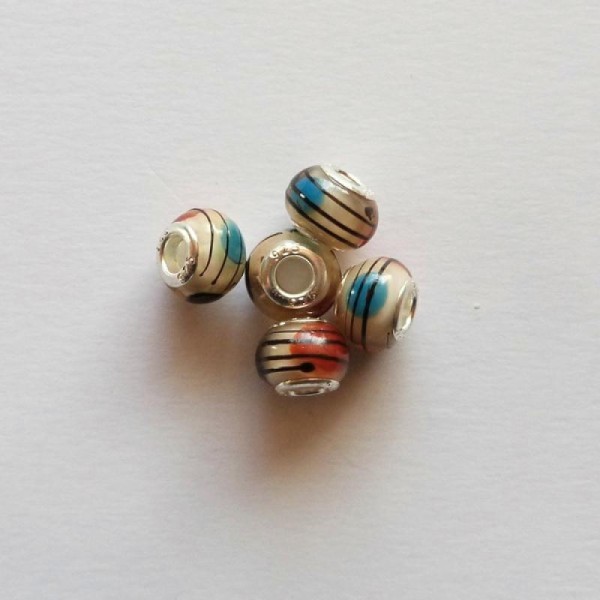 5 perles lampwork verre style murano 1.4 cm TACHE RAYURE - Photo n°1