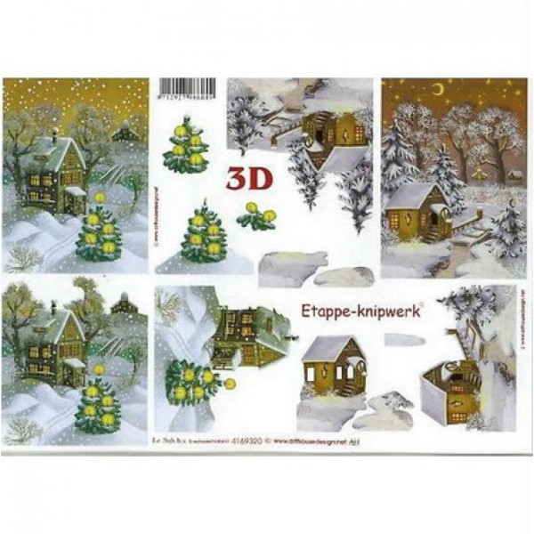 Feuille 3D découpage collage carte 3D A4 MAISON NEIGE 320 - Photo n°1