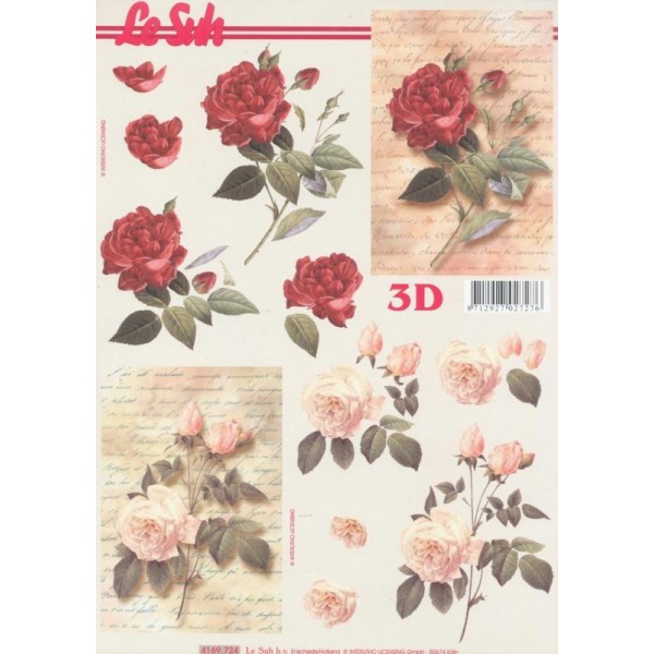 Feuille 3D à découper A4 Fleurs Rose écriture - Photo n°1