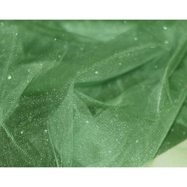 Tulle Souple Vert D’Eau Paillettes – coupe par 50 cms - Photo n°1