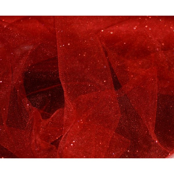 Tulle Souple Rouge Paillettes – coupe par 50 cms - Photo n°1