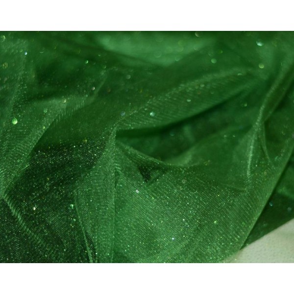Tulle Souple Vert Paillettes – coupe par 50 cms - Photo n°1