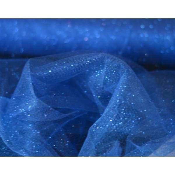 Tulle Souple Bleu Royal Paillettes – coupe par 50 cms - Photo n°1