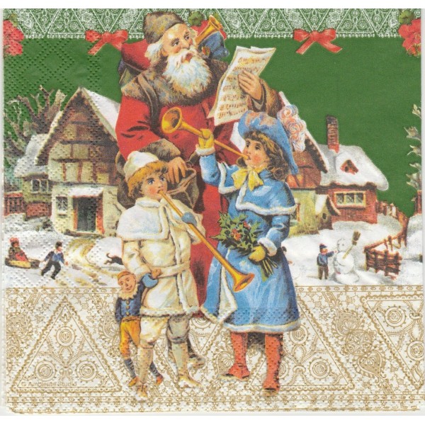 4 Serviettes en papier Enfant chant de Noël Format Lunch Decoupage Decopatch 33303485  Ambiente - Photo n°1