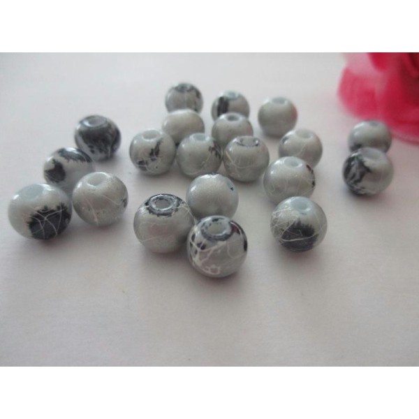 Lot de 20 perles en verre 8 mm gris argent - Photo n°1