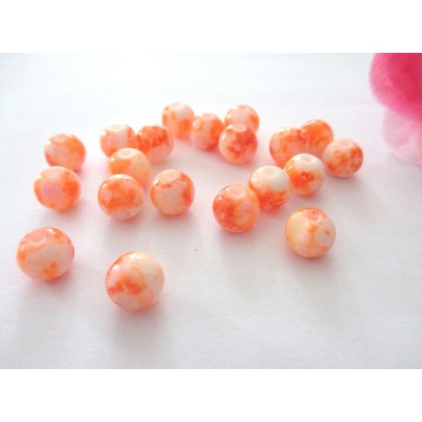 Lot de 20 perles en verre 8 mm orange - Photo n°1