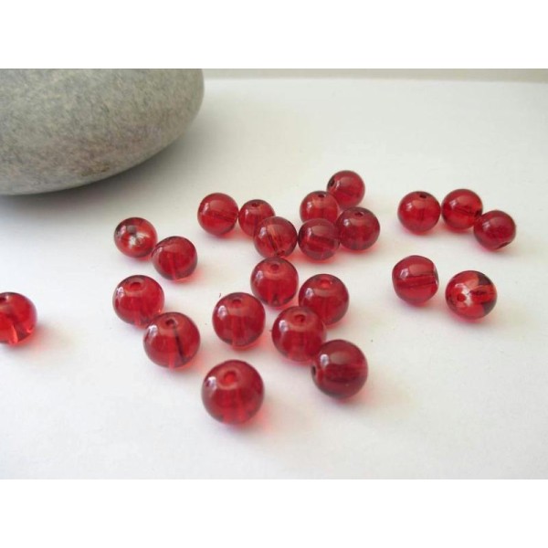 Lot de 20 perles en verre 8 mm rouge - Photo n°1