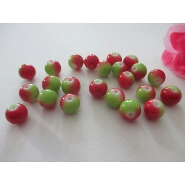 Lot de 10 perles en verre 10 mm rouge vert - Photo n°1