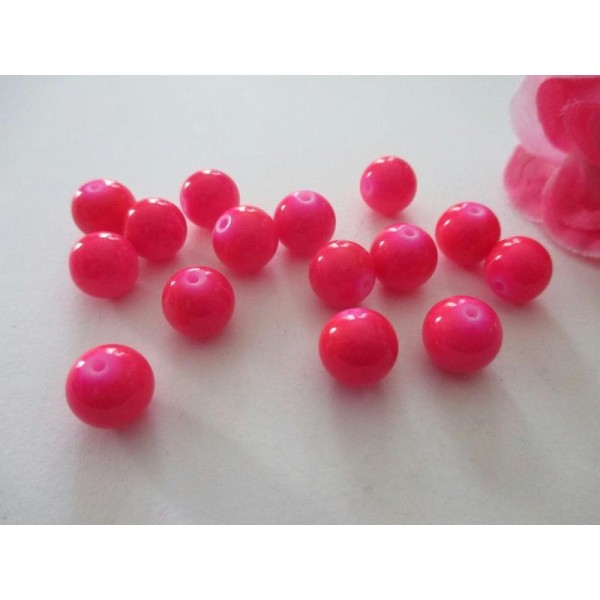 Lot de 10 perles en verre 10 mm rose flashy - Photo n°1