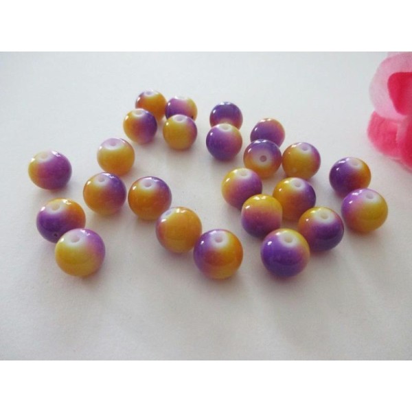 Lot de 10 perles en verre 10 mm jaune violette - Photo n°1