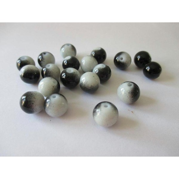 Lot de 20 perles en verre 10 mm blanc noir - Photo n°1