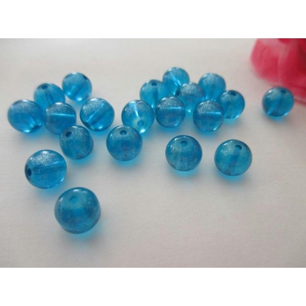 Lot de 20 perles en verre 8 mm bleu azur - Photo n°1
