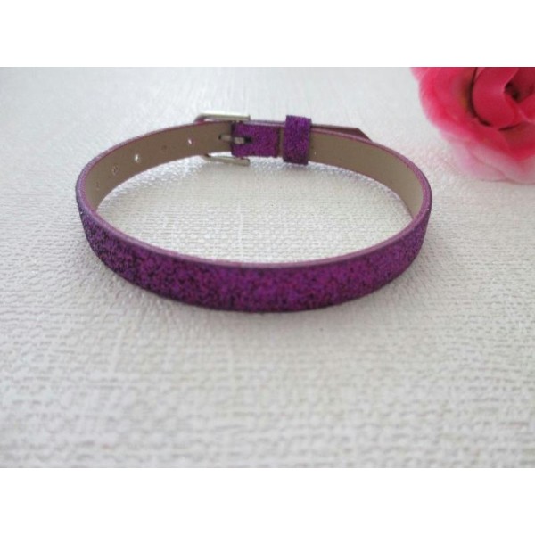 Lot de 2 bracelets paillette imitation cuir 22 cm violet - Photo n°1
