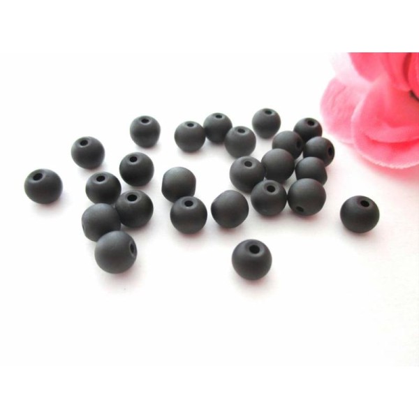Lot de 50 perles givrées noires 6 mm - Photo n°1