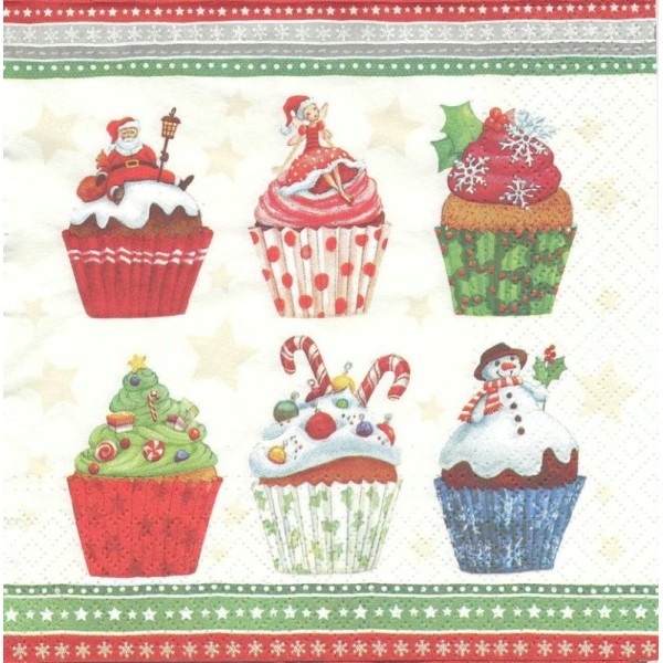 4 Serviettes en papier Cupcakes de Noël Format Lunch - Photo n°1