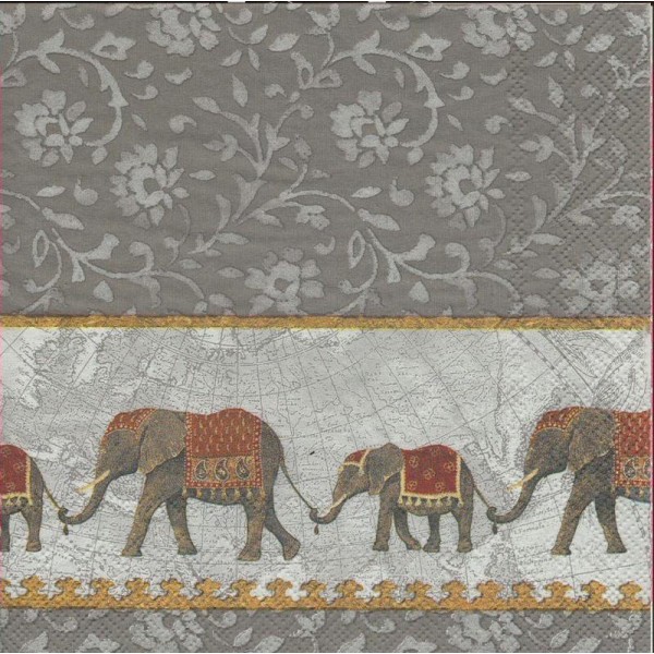 4 Serviettes en papier éléphant Inde Format Lunch - Photo n°1