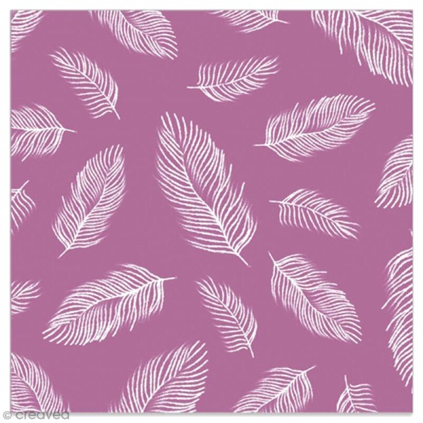 Serviette en papier - Plumes blanches sur fond violet - 20 pcs - Photo n°1