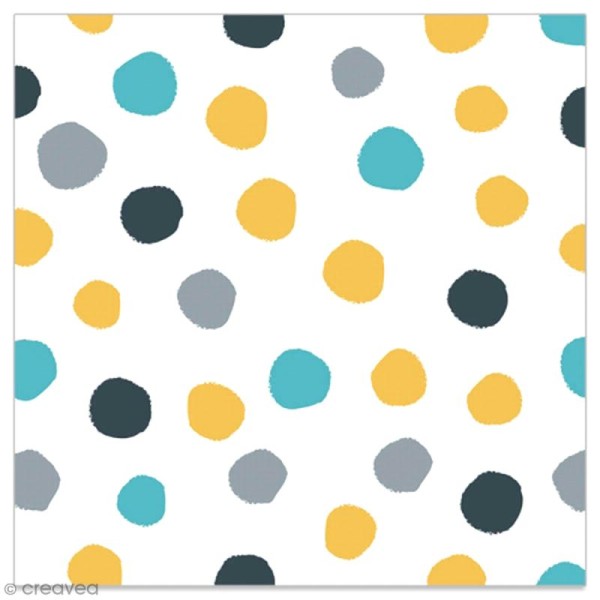 Serviette en papier - Pois dorés, gris, noirs et bleu turquoise sur fond blanc - 20 pcs - Photo n°1