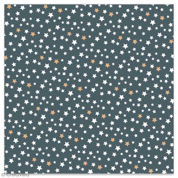 Serviette en papier - Petites étoiles blanches et dorées sur fond gris anthracite - 20 pcs - Photo n°1